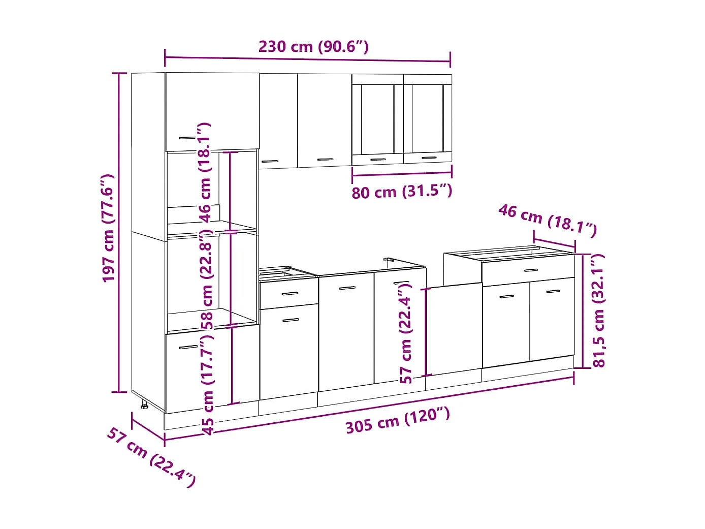 Conj. móveis de cozinha 7 pcs deriv. de madeira Lyon carvalho sonoma