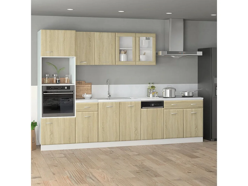 Ensemble de 7 meubles de cuisine "Lyon" en chêne Sonoma