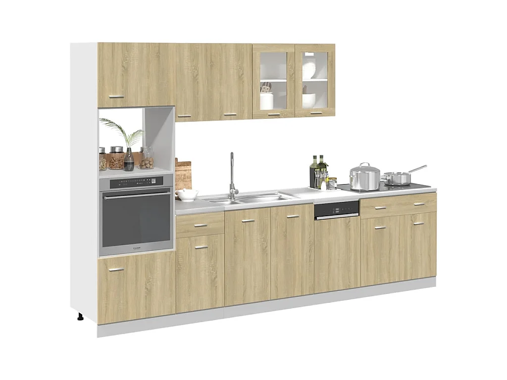 Ensemble de 7 meubles de cuisine "Lyon" en chêne Sonoma