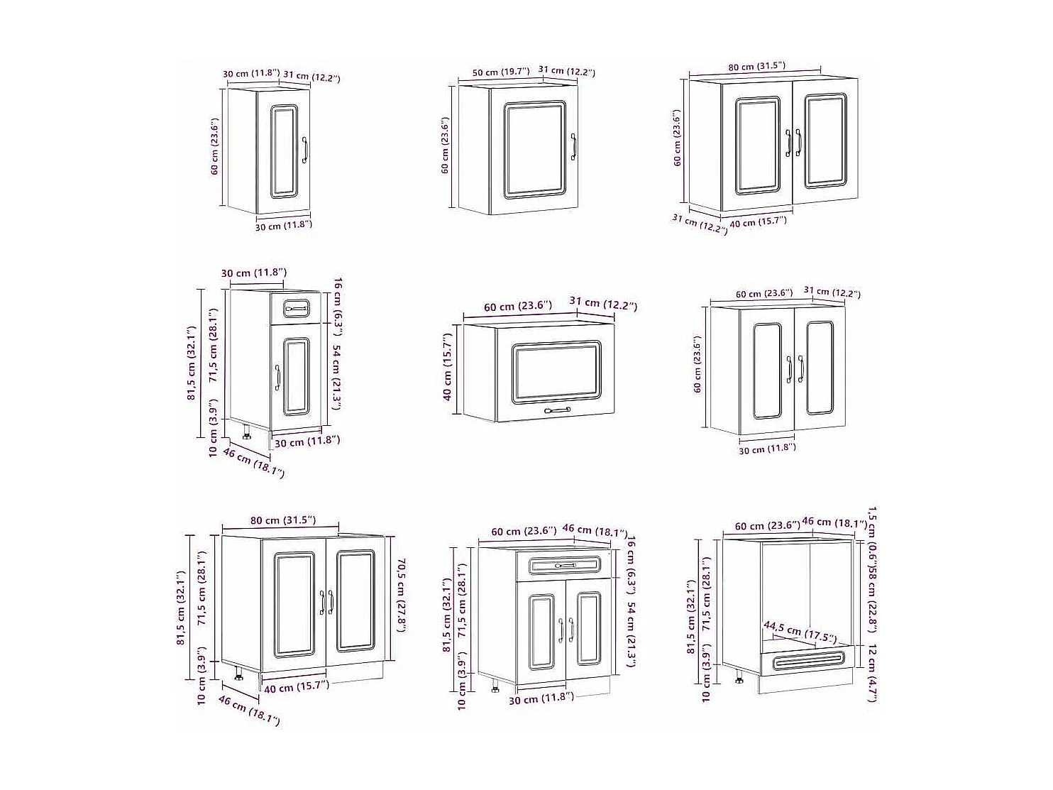 14-tlg. Küchenschrank-Set Kalmar Braun Eichen-Optik Holzwerkstoff