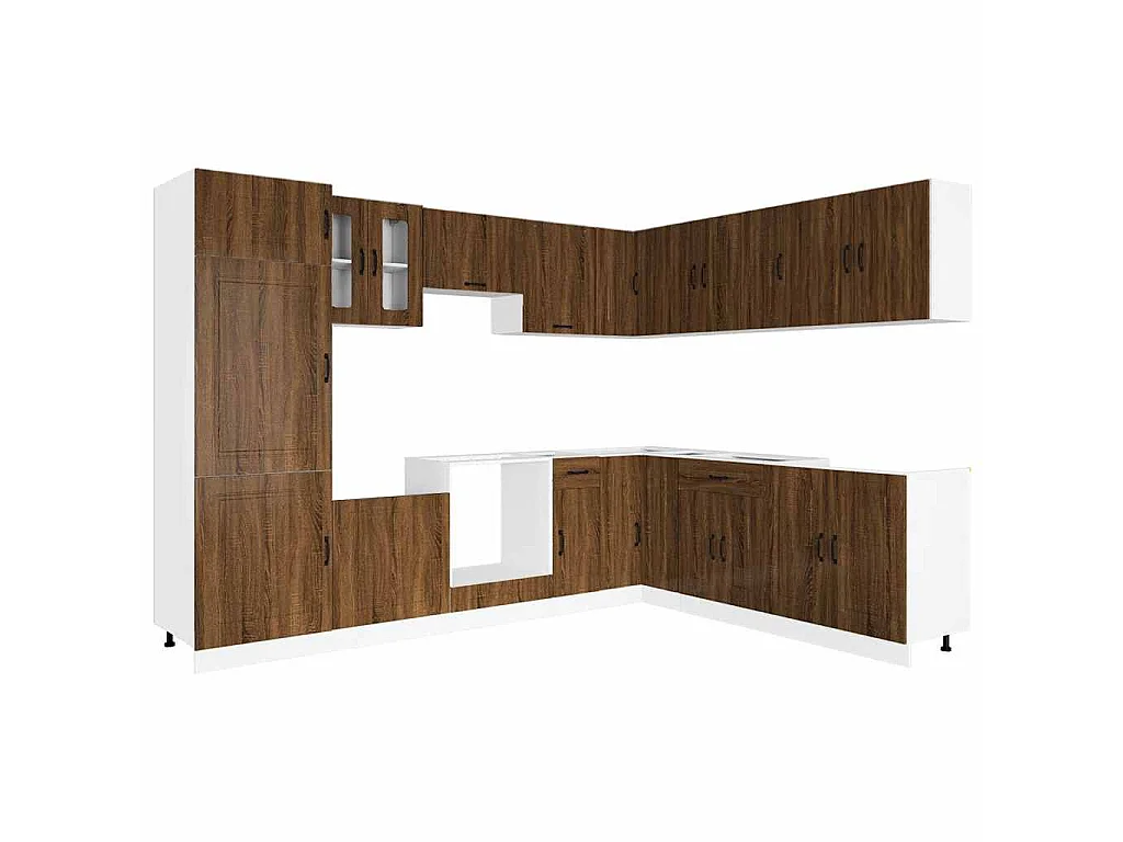 Ensemble de 14 meubles de cuisine en bois d'ingénierie "Kalmar" en chêne brun