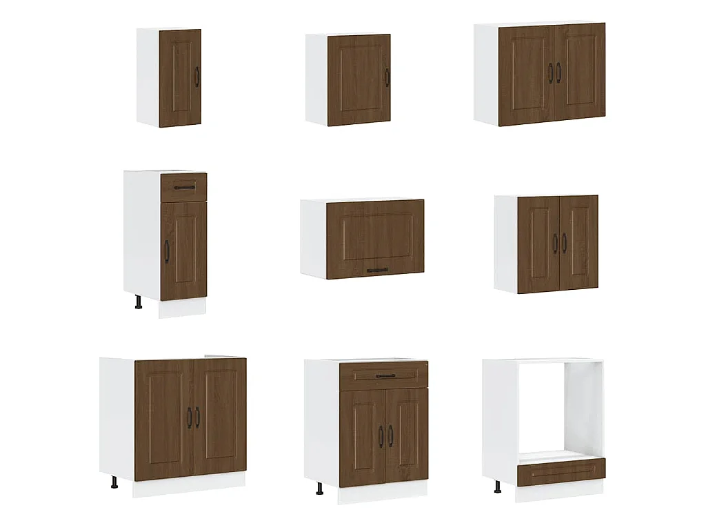 Ensemble de 14 meubles de cuisine en bois d'ingénierie "Kalmar" en chêne brun