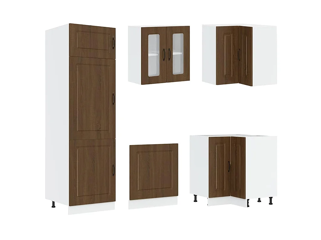 Ensemble de 14 meubles de cuisine en bois d'ingénierie "Kalmar" en chêne brun