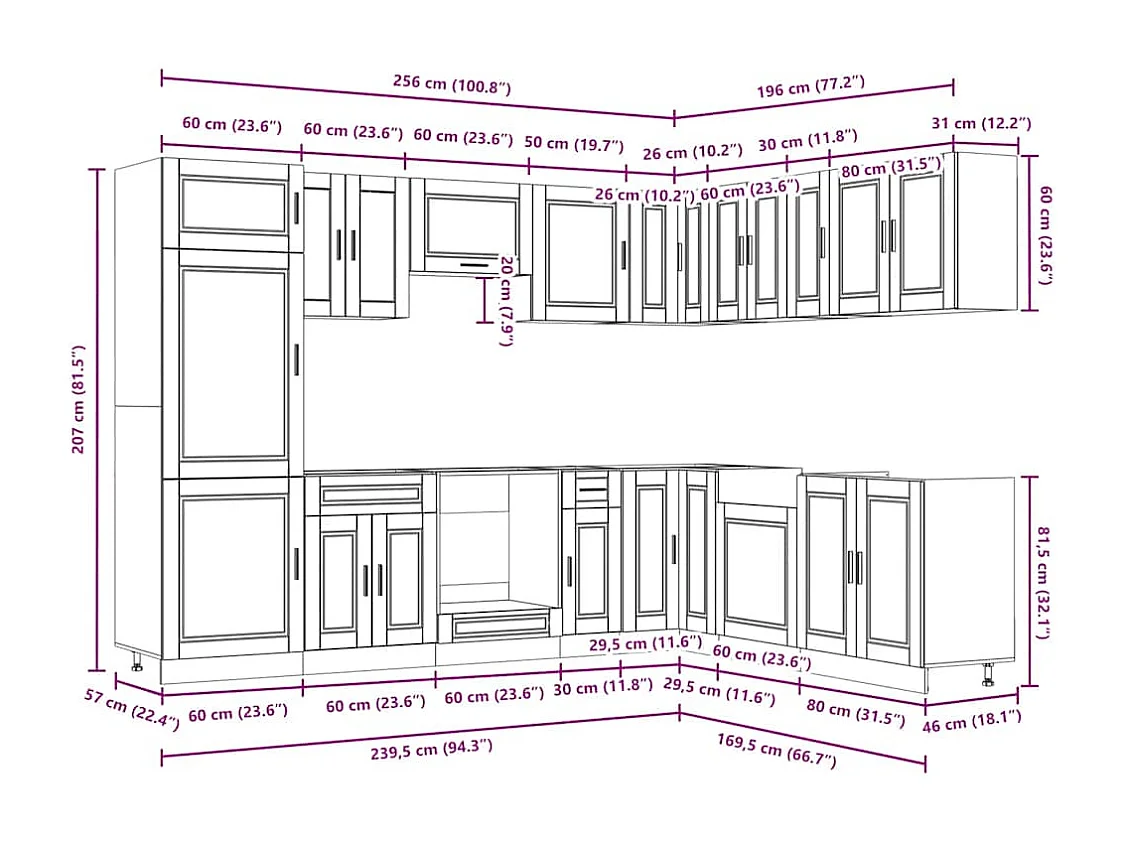 14 peças armário de cozinha conjunto Porto sonoma carvalho