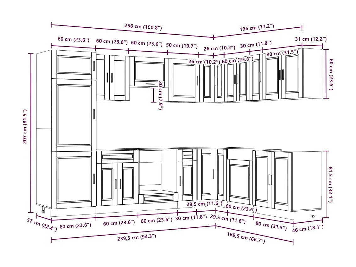 14 peças armário de cozinha conjunto Porto sonoma carvalho