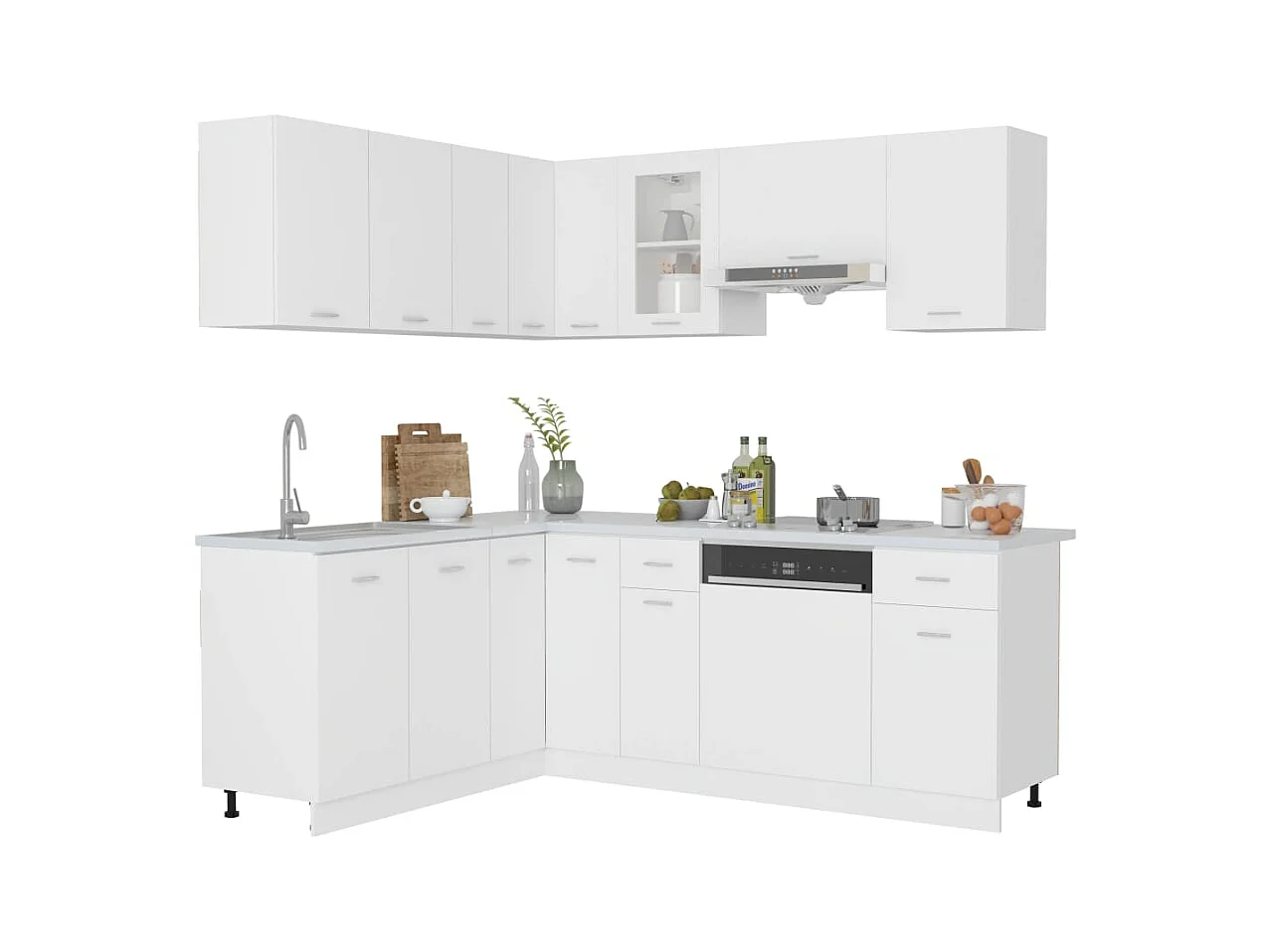 Ensemble de 11 meubles de cuisine "Lyon" en bois d'ingénierie blanc