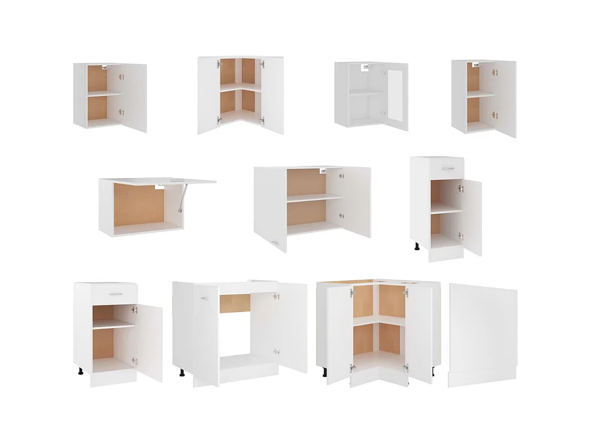 Ensemble de 11 meubles de cuisine "Lyon" en bois d'ingénierie blanc