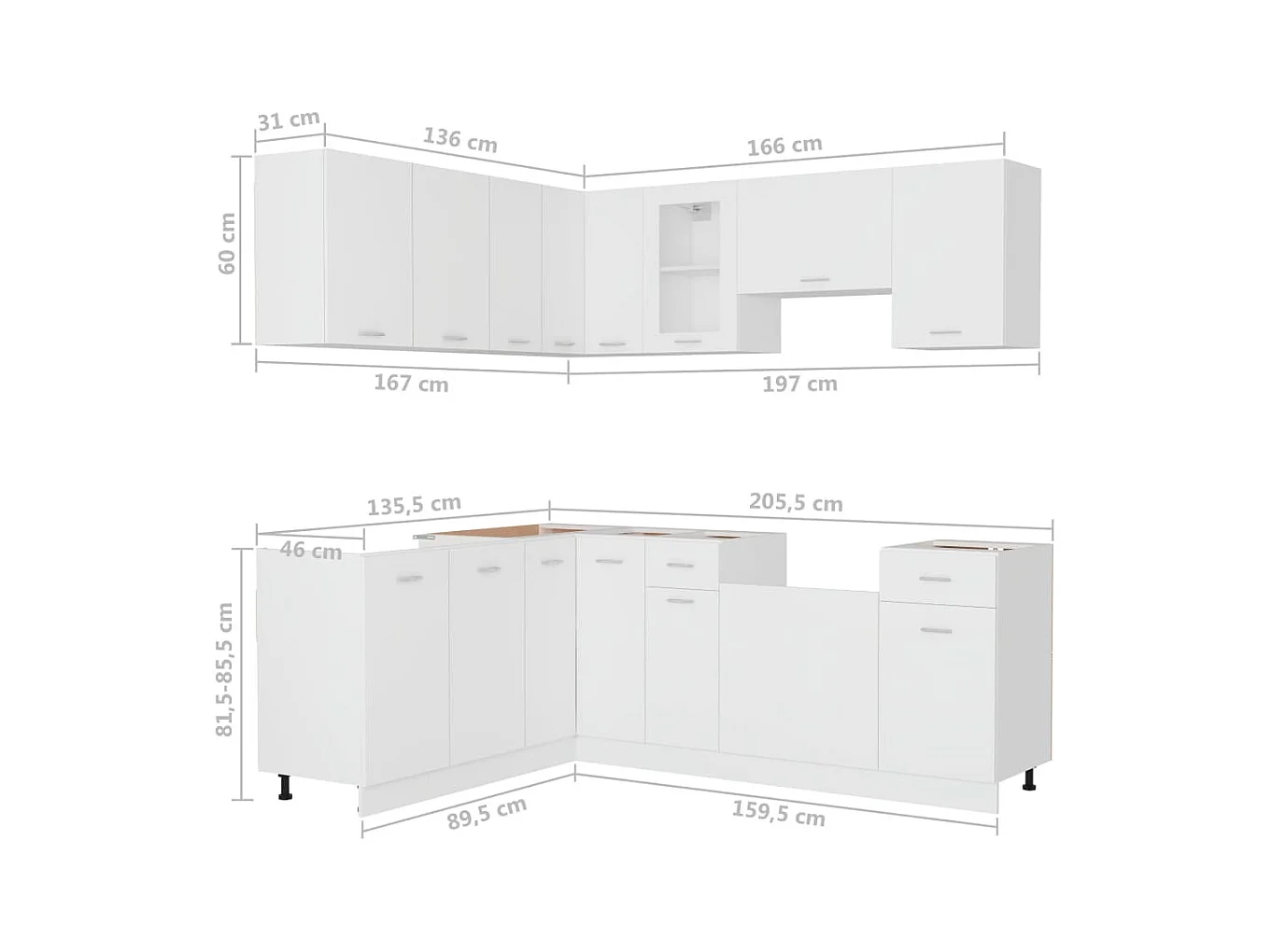 Ensemble de 11 meubles de cuisine "Lyon" en bois d'ingénierie blanc