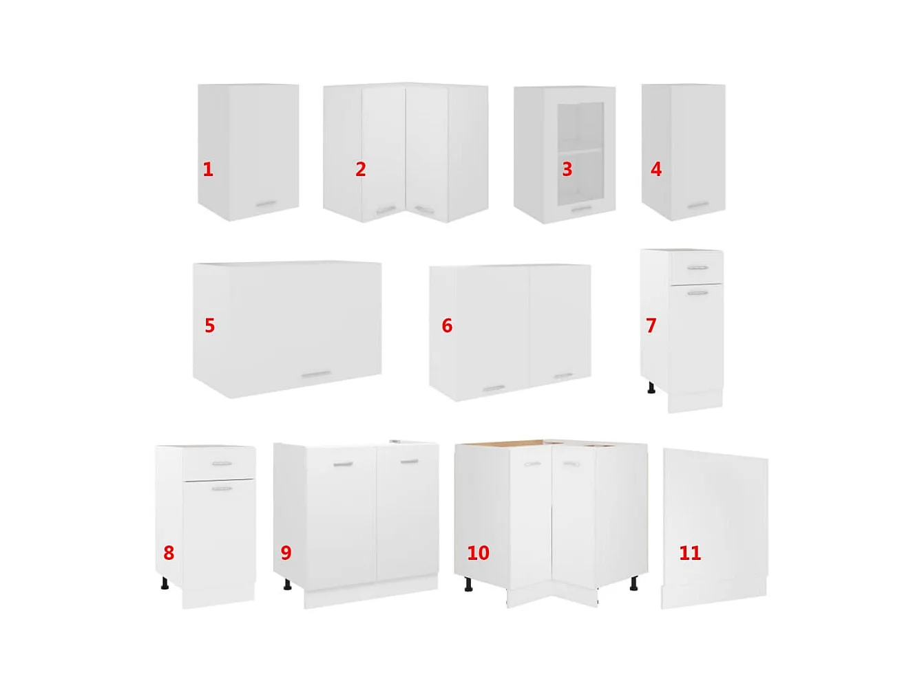 Ensemble de 11 meubles de cuisine "Lyon" en bois d'ingénierie blanc