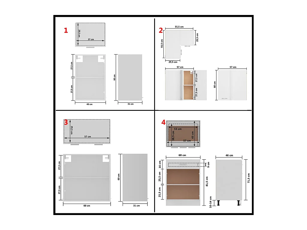 Ensemble de 11 meubles de cuisine "Lyon" en bois d'ingénierie blanc