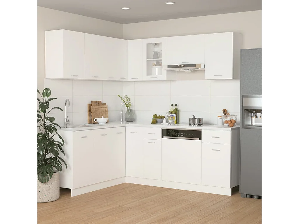 Ensemble de 11 meubles de cuisine "Lyon" en bois d'ingénierie blanc