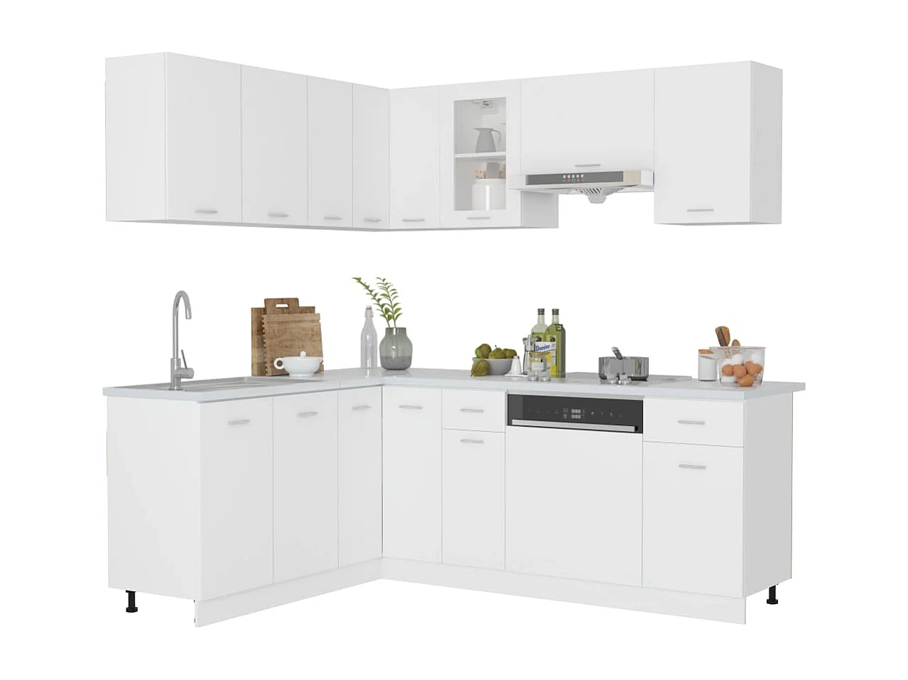 Ensemble de 11 meubles de cuisine "Lyon" en bois d'ingénierie blanc