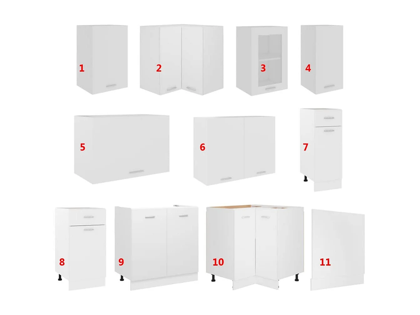 Ensemble de 11 meubles de cuisine "Lyon" en bois d'ingénierie blanc