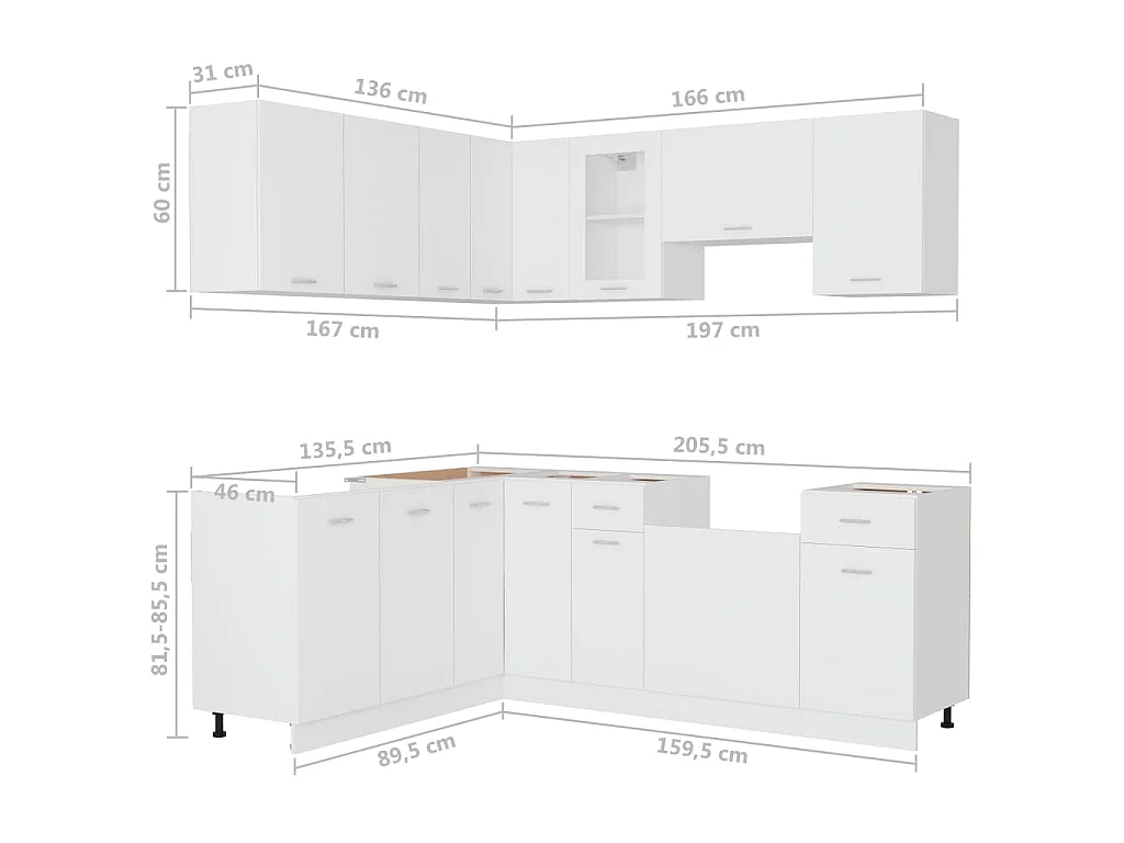 Set Armadi da Cucina 11 pz Lyon Bianco in Truciolato