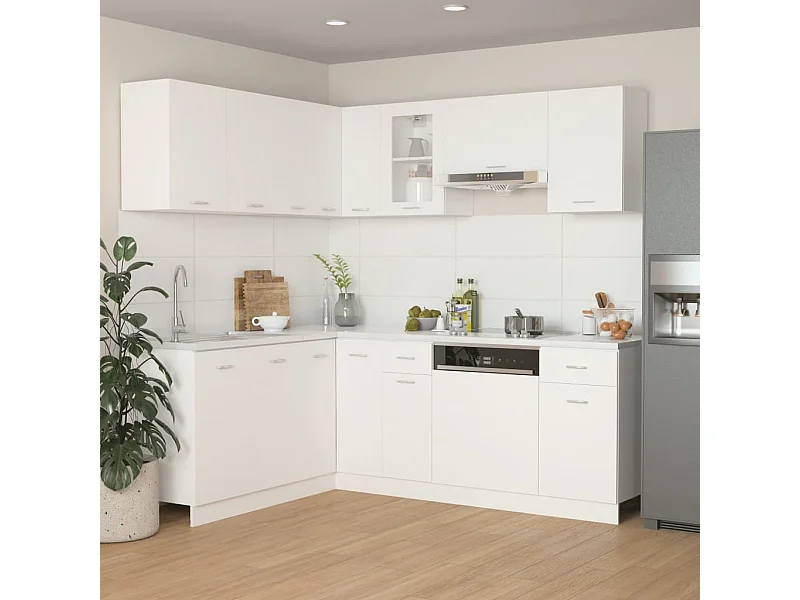 Ensemble de 11 meubles de cuisine "Lyon" en bois d'ingénierie blanc