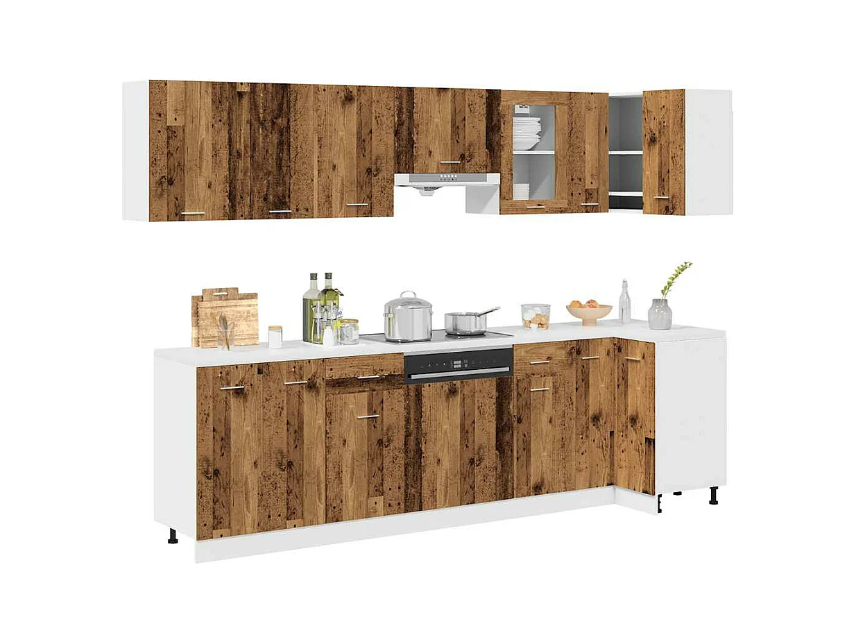 Ensemble de 11 meubles de cuisine "Lyon" en bois d'ingénierie vieilli
