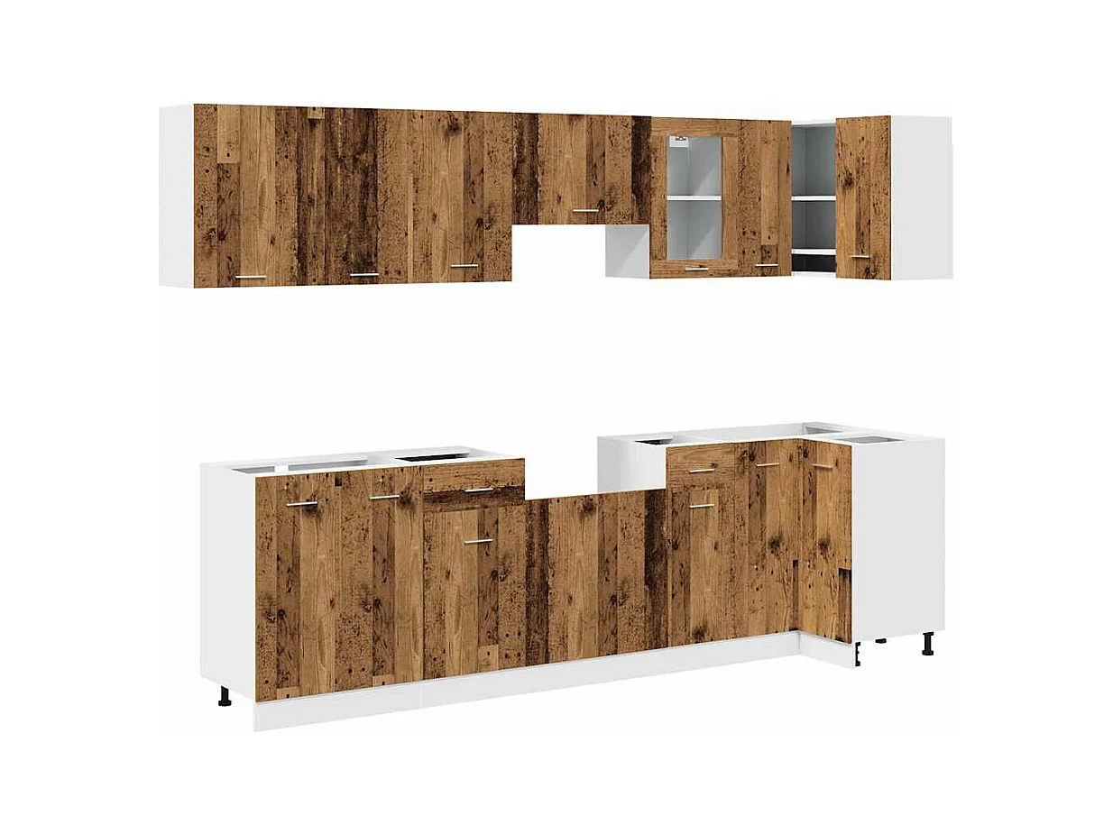 Ensemble de 11 meubles de cuisine "Lyon" en bois d'ingénierie vieilli