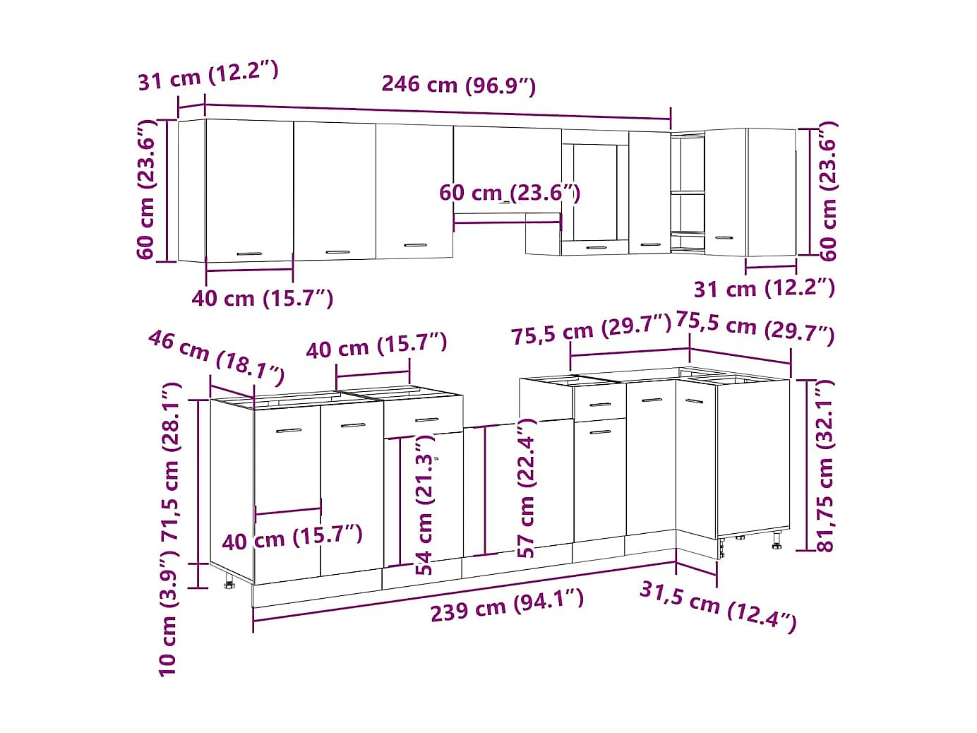 11-tlg. Küchenschrank-Set Lyon Altholz-Optik Holzwerkstoff
