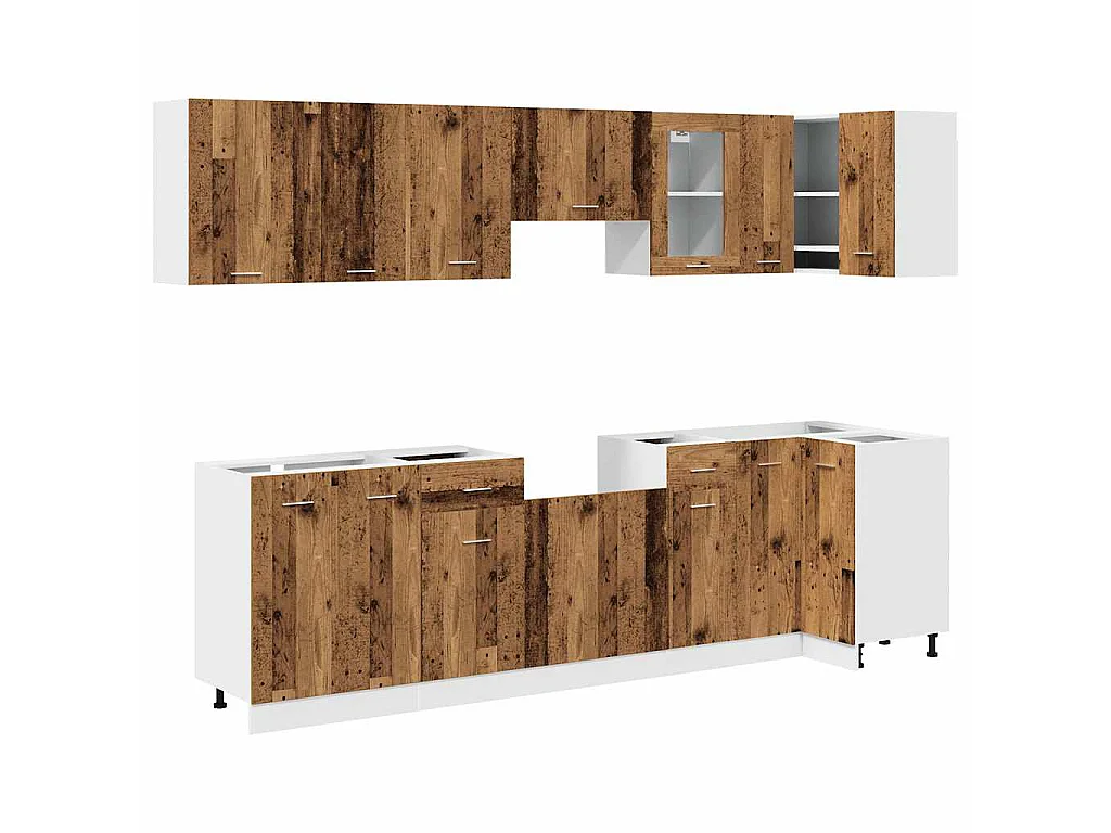 Ensemble de 11 meubles de cuisine "Lyon" en bois d'ingénierie vieilli