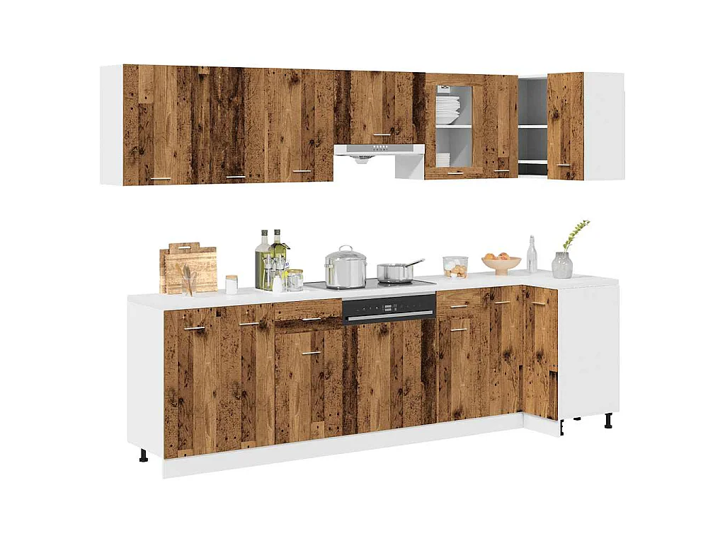 Ensemble de 11 meubles de cuisine "Lyon" en bois d'ingénierie vieilli