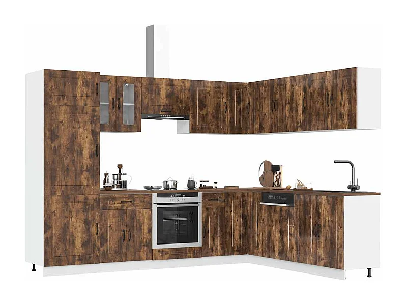 14-delige Keukenkastenset Kalmar bewerkt hout gerookt eiken