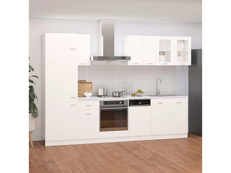 Ensemble de 8 meubles de cuisine "Lyon" en bois d'ingénierie blanc