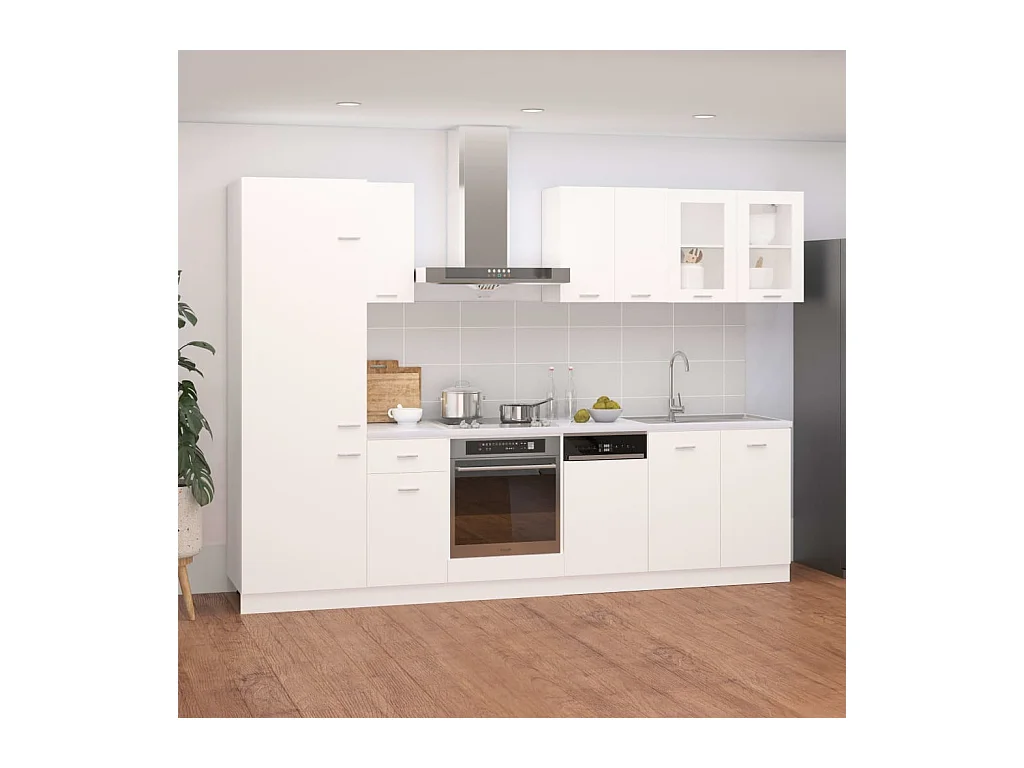 Ensemble de 8 meubles de cuisine "Lyon" en bois d'ingénierie blanc