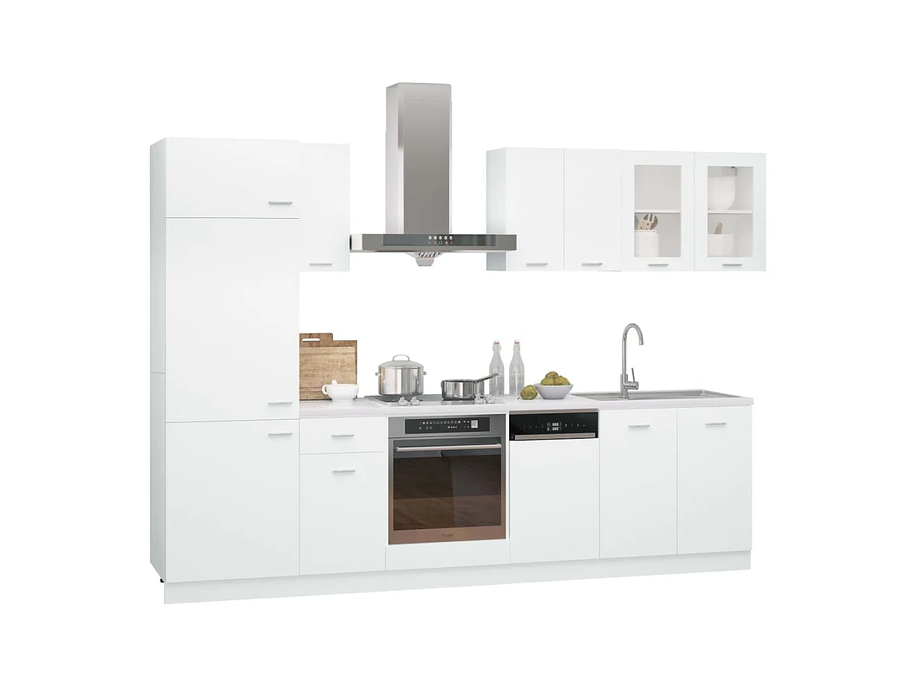 Ensemble de 8 meubles de cuisine "Lyon" en bois d'ingénierie blanc