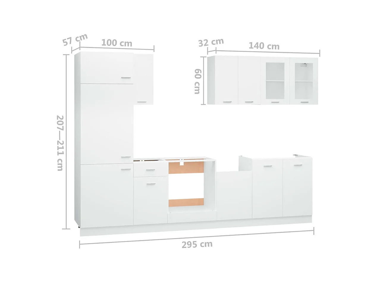 Ensemble de 8 meubles de cuisine "Lyon" en bois d'ingénierie blanc