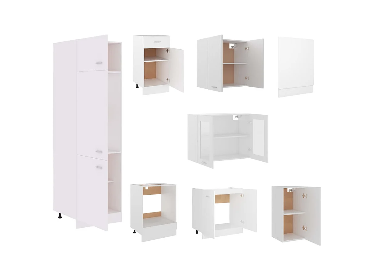 Ensemble de 8 meubles de cuisine "Lyon" en bois d'ingénierie blanc