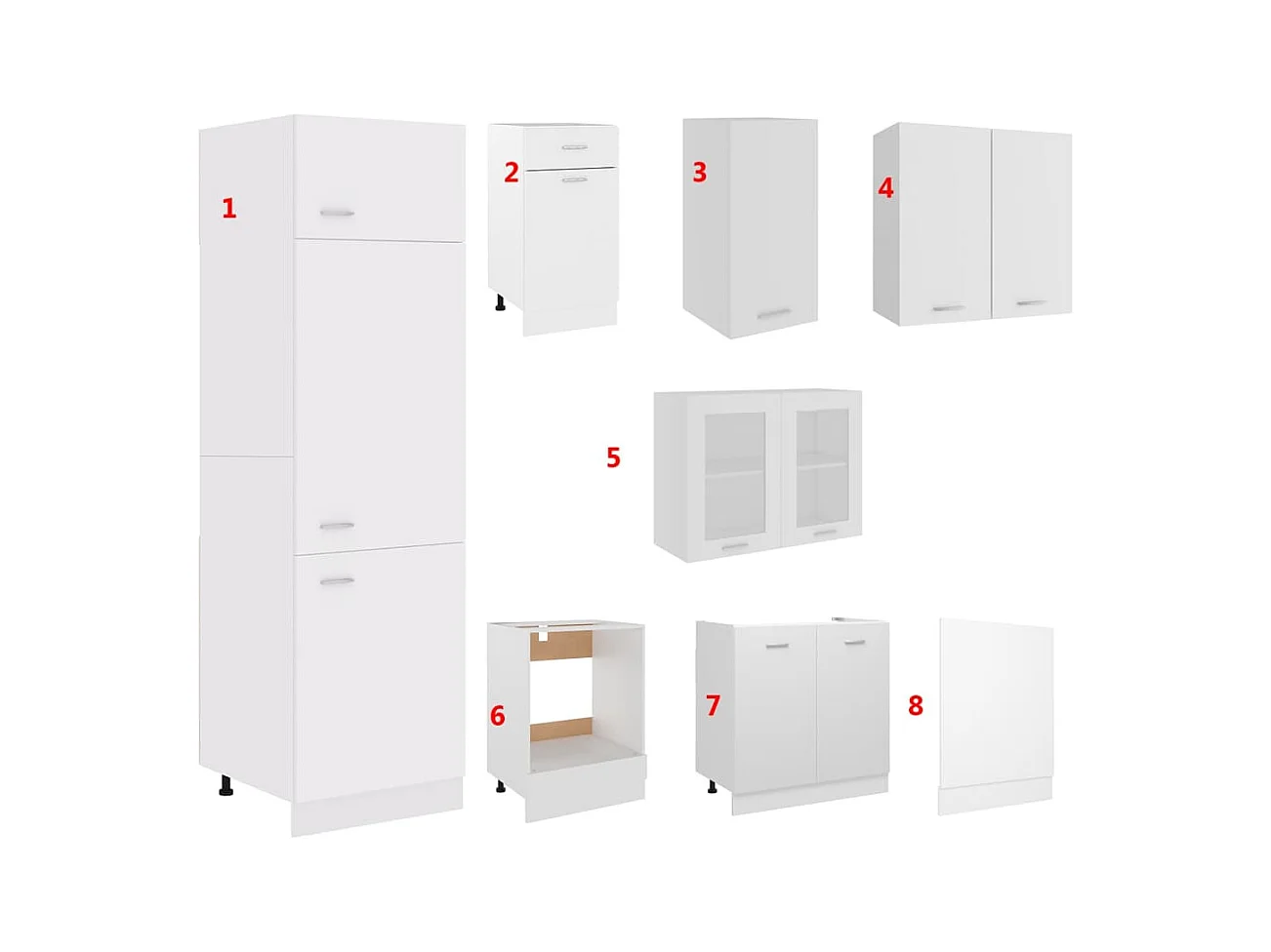 Ensemble de 8 meubles de cuisine "Lyon" en bois d'ingénierie blanc