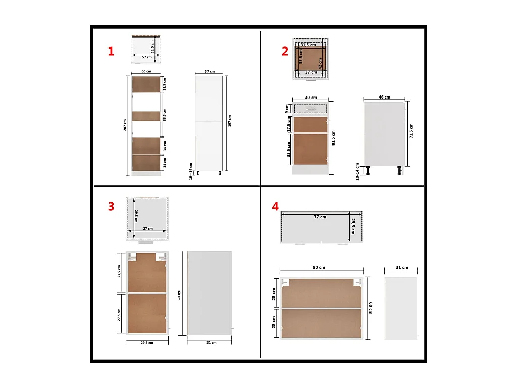 Ensemble de 8 meubles de cuisine "Lyon" en bois d'ingénierie blanc