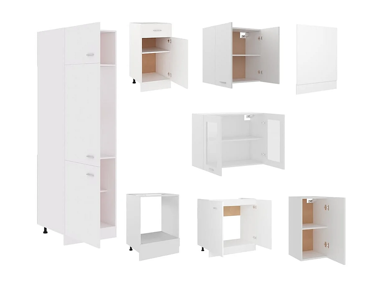 Ensemble de 8 meubles de cuisine "Lyon" en bois d'ingénierie blanc