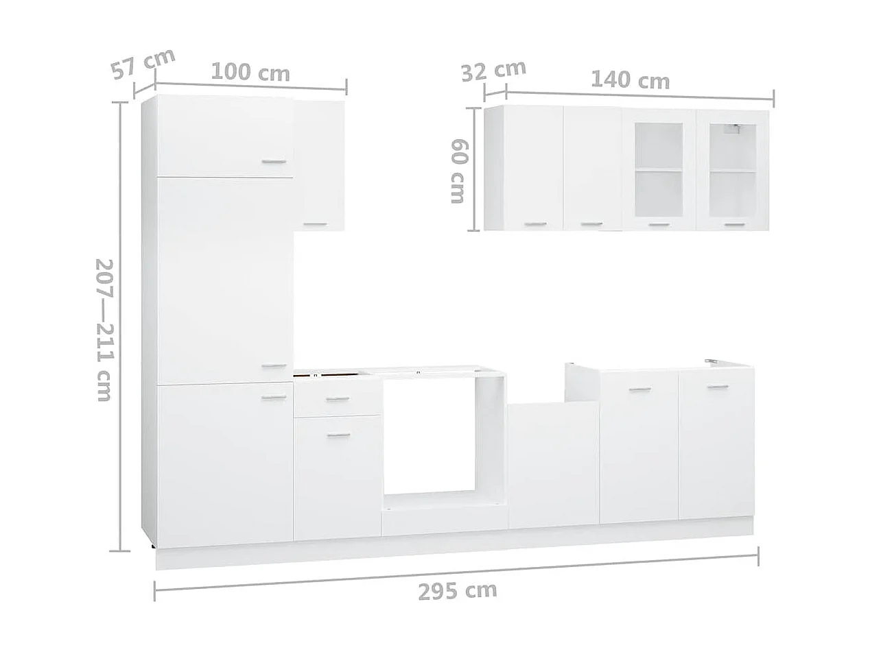 Ensemble de 8 meubles de cuisine "Lyon" en bois d'ingénierie blanc
