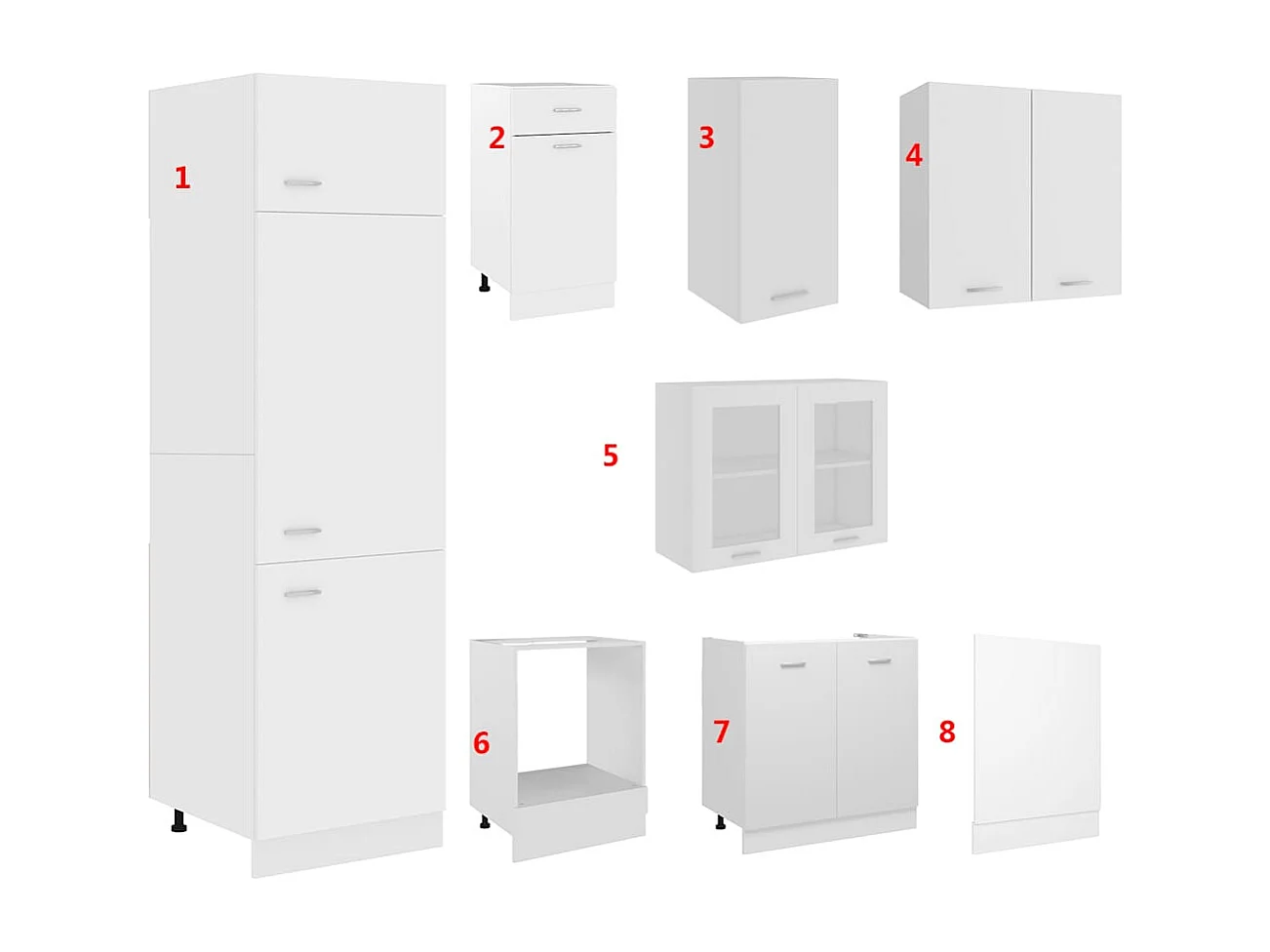 Ensemble de 8 meubles de cuisine "Lyon" en bois d'ingénierie blanc