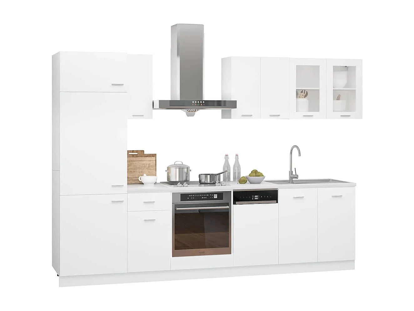 Ensemble de 8 meubles de cuisine "Lyon" en bois d'ingénierie blanc