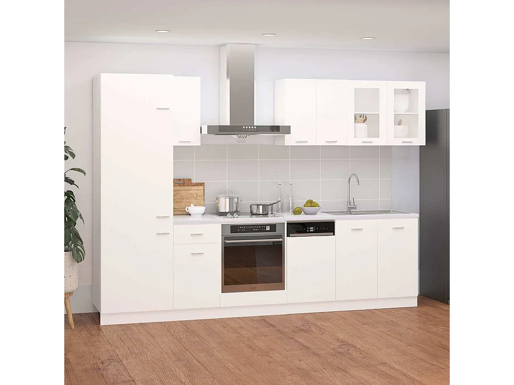 Ensemble de 8 meubles de cuisine "Lyon" en bois d'ingénierie blanc