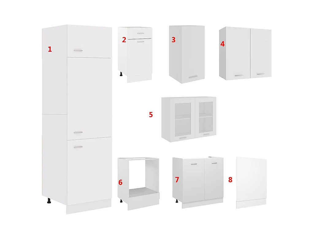 Ensemble de 8 meubles de cuisine "Lyon" en bois d'ingénierie blanc