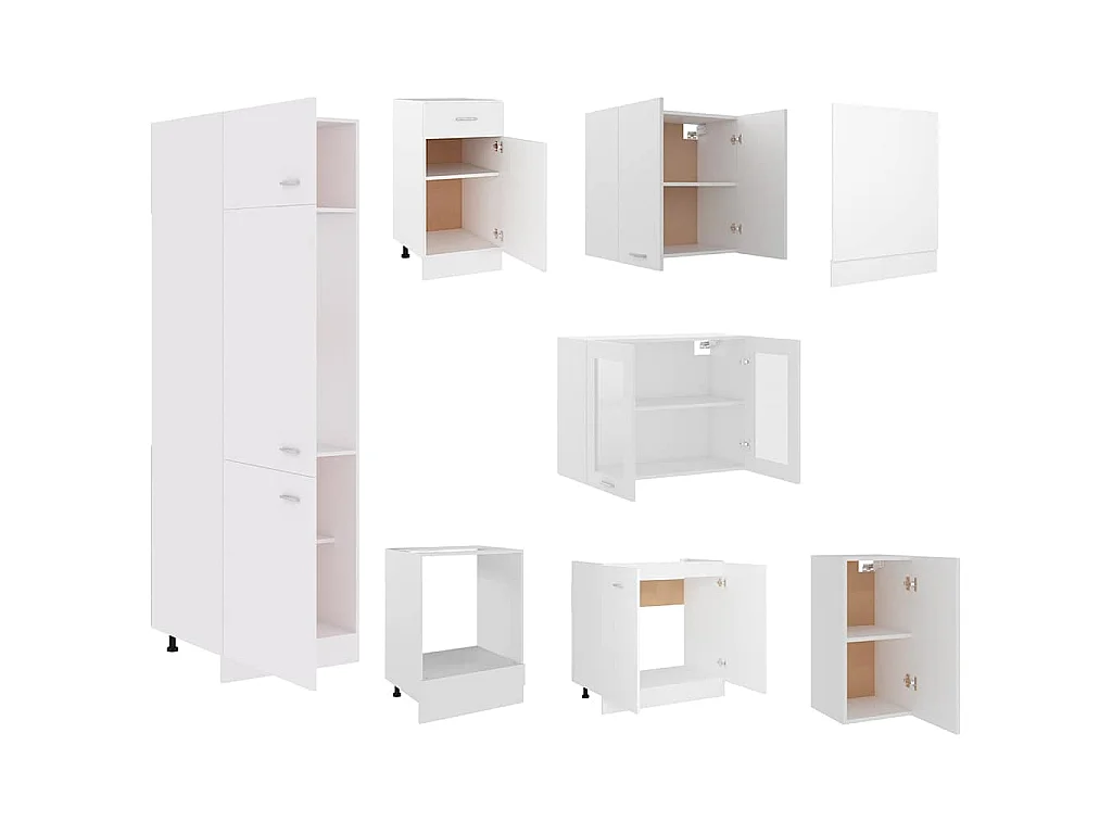 Ensemble de 8 meubles de cuisine "Lyon" en bois d'ingénierie blanc