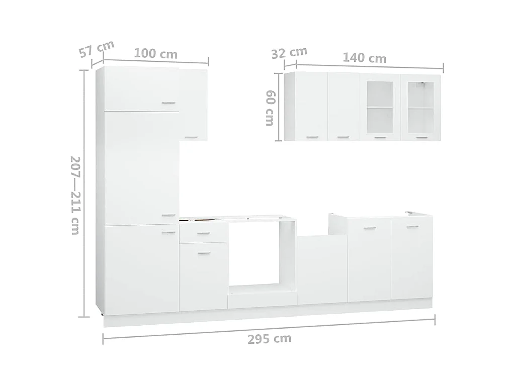 Ensemble de 8 meubles de cuisine "Lyon" en bois d'ingénierie blanc