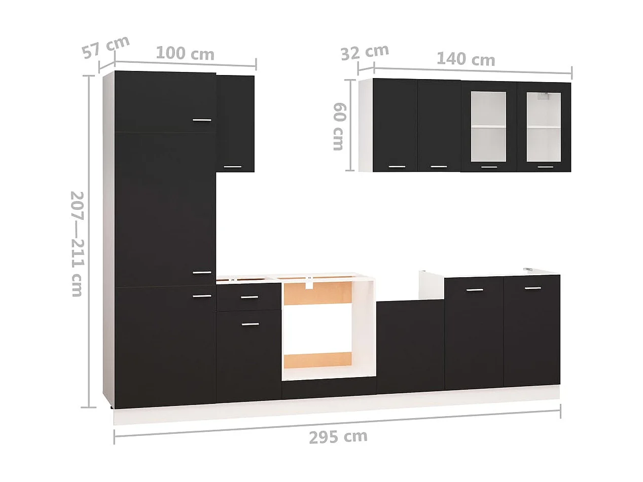 8-tlg. Küchenzeile Schwarz Holzwerkstoff