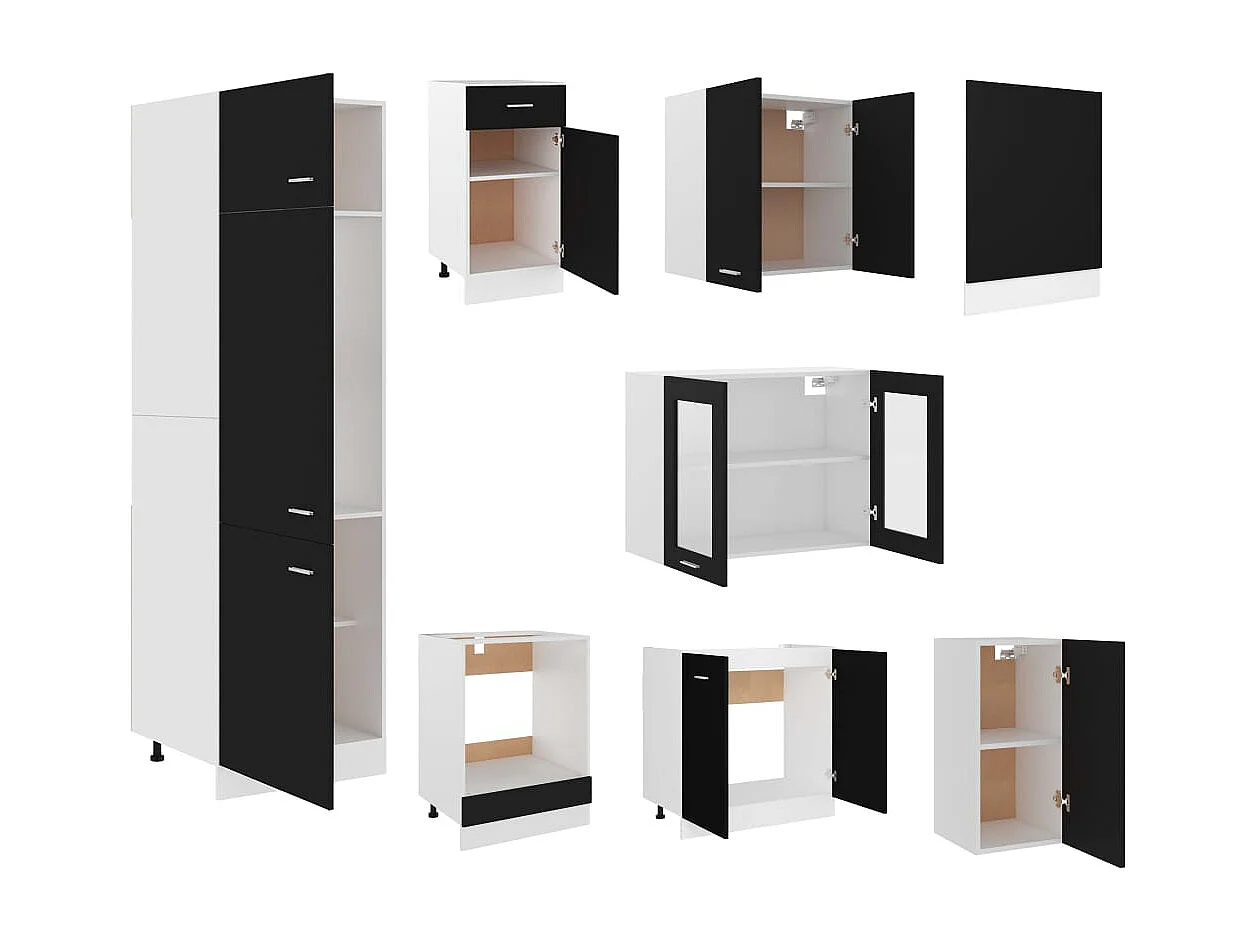 8-tlg. Küchenzeile Schwarz Holzwerkstoff