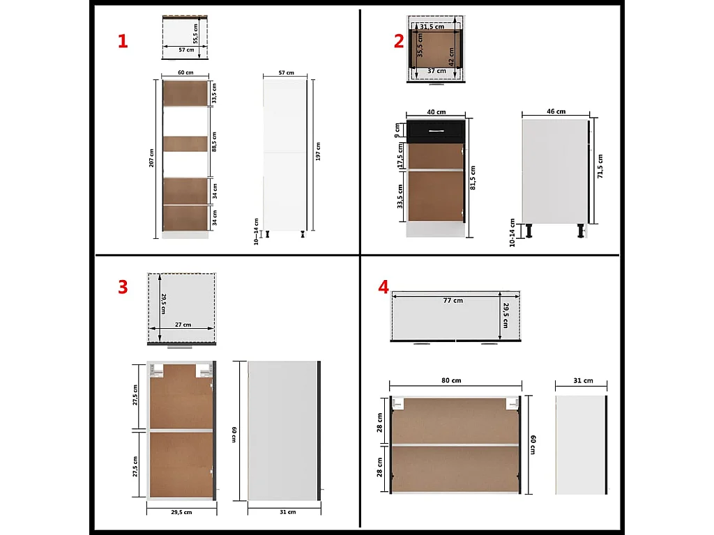 8-tlg. Küchenzeile Schwarz Holzwerkstoff