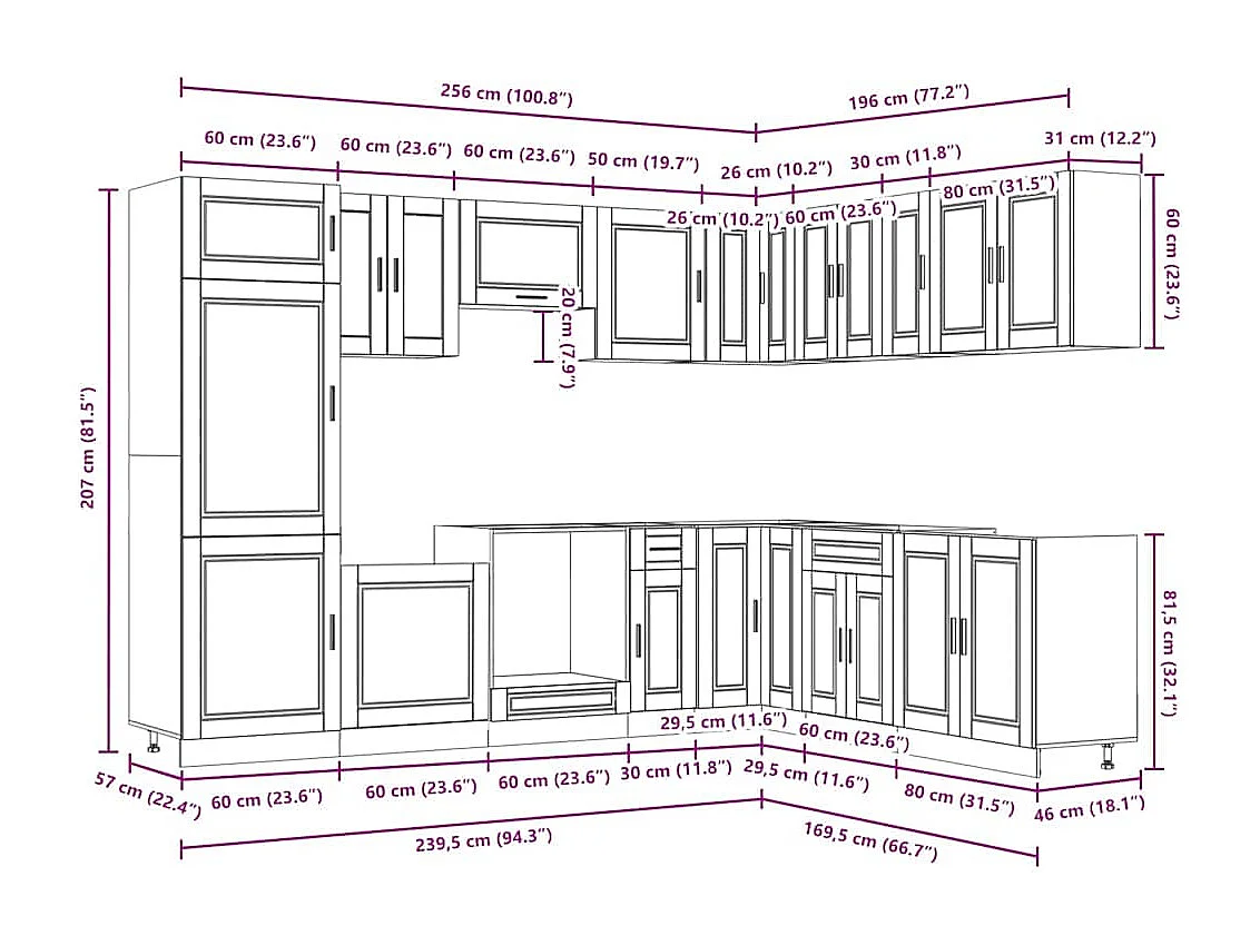 14 peças armário de cozinha conjunto Porto madeira velha