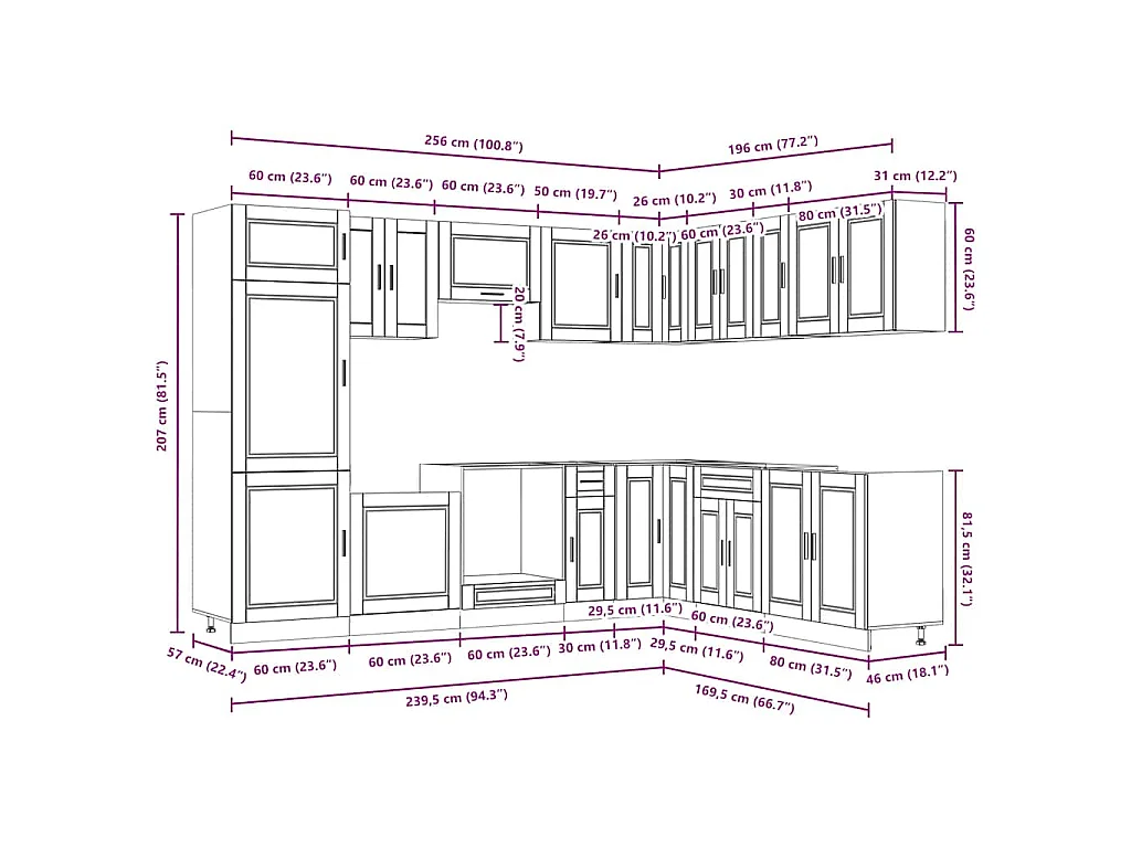 Ensemble d'armoires de cuisine 14 pcs Porto bois d'ingénierie