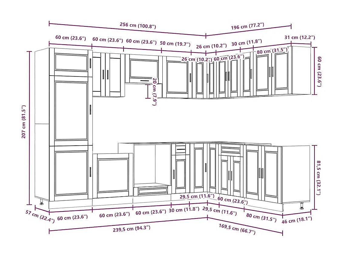 Ensemble d'armoires de cuisine 14 pcs Porto bois d'ingénierie