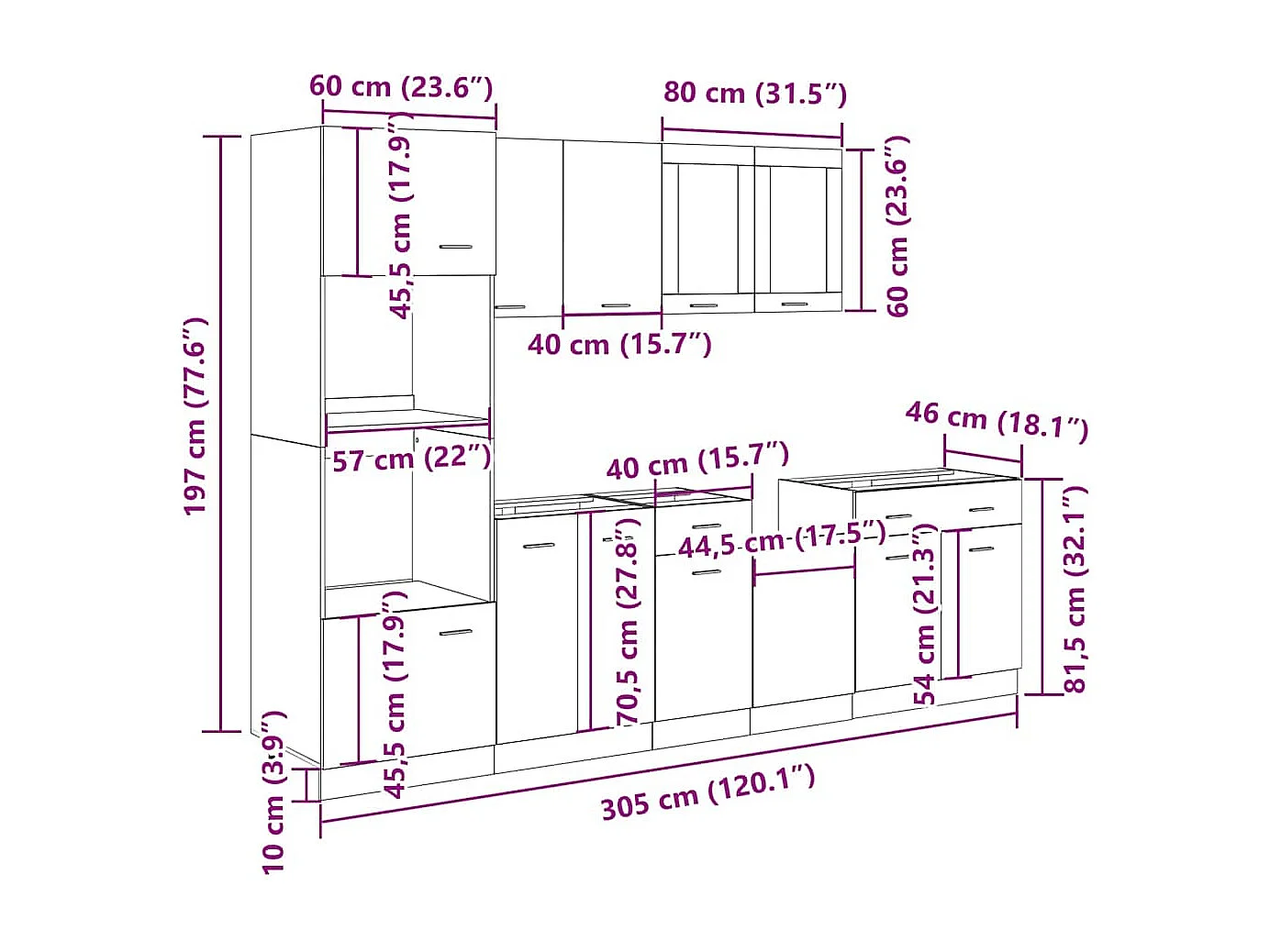 7-tlg. Küchenschrank-Set Lyon Artisan-Eiche Holzwerkstoff