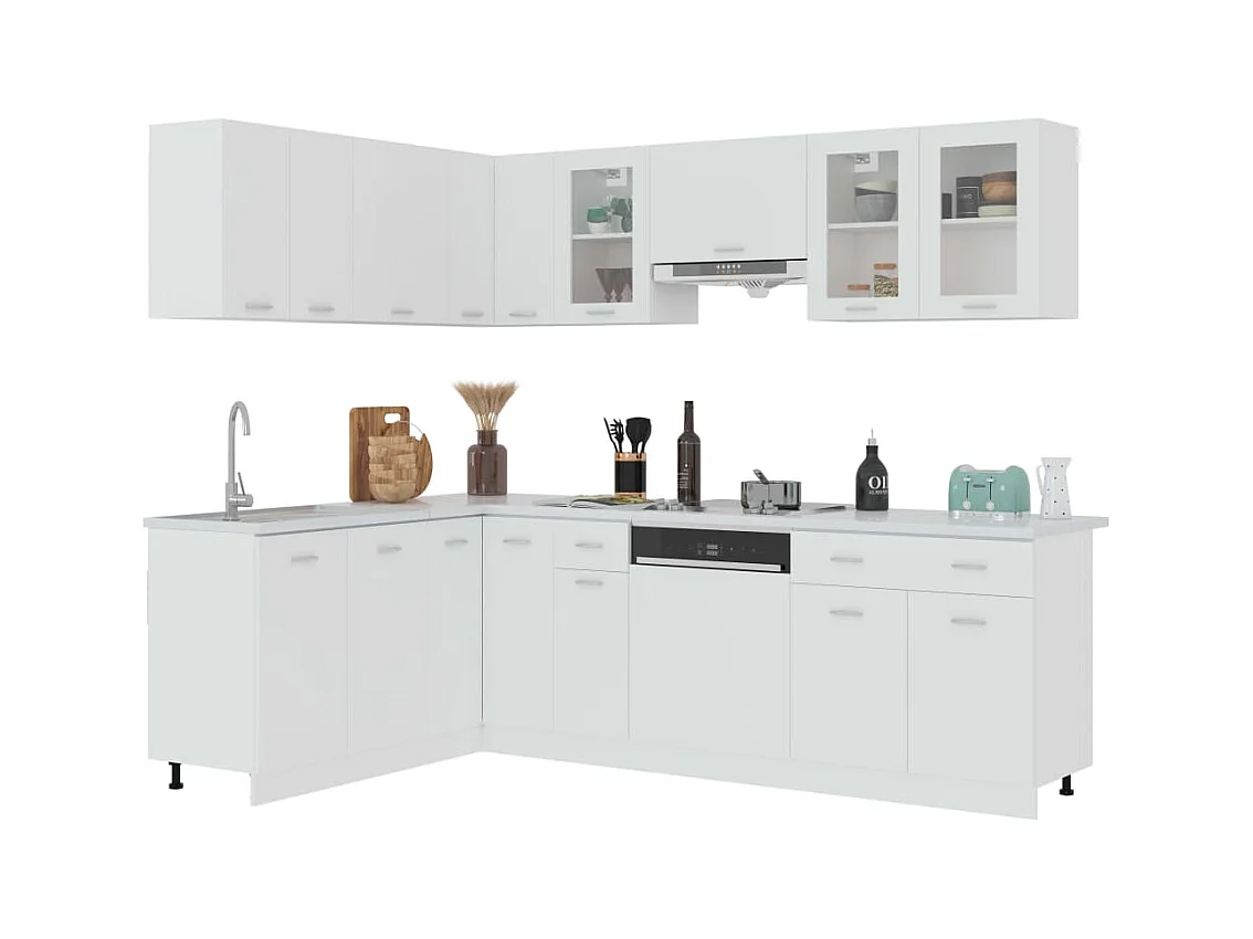 Conjunto de armarios de cocina "Lyon" de 11 piezas de madera de ingeniería blanca