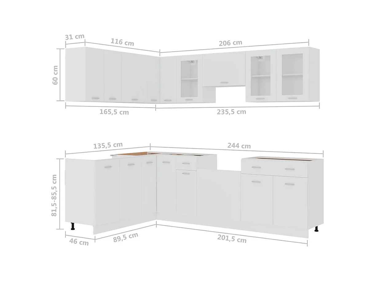 Conjunto de armarios de cocina "Lyon" de 11 piezas de madera de ingeniería blanca