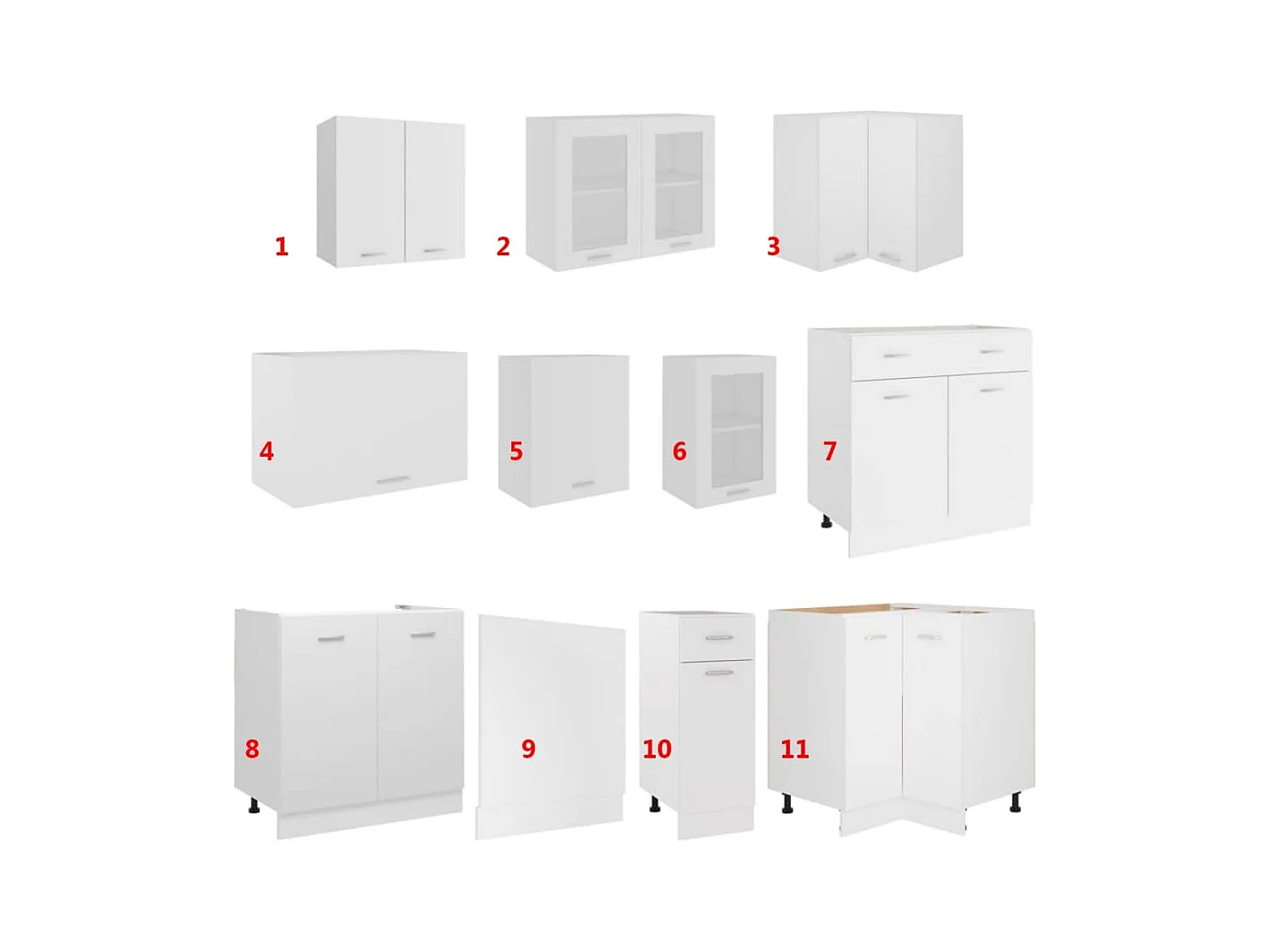 Conjunto de armarios de cocina "Lyon" de 11 piezas de madera de ingeniería blanca